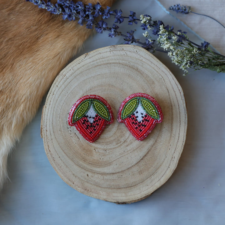 Jess S. Large Beaded Strawberry Earrings