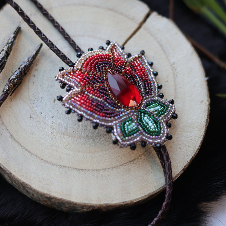 Ironstar Co. Crystal Blossom Beaded Bolo Tie
