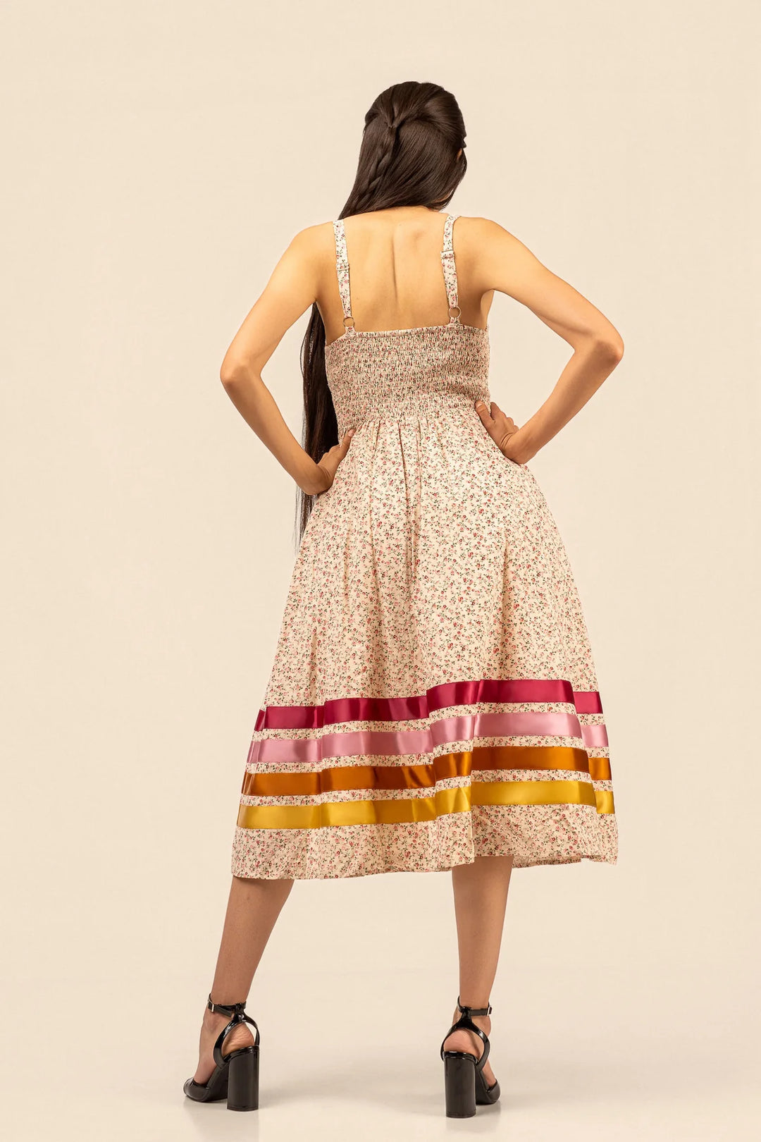 B. YELLOWTAIL Corset Midi Ribbon Dress- Pink