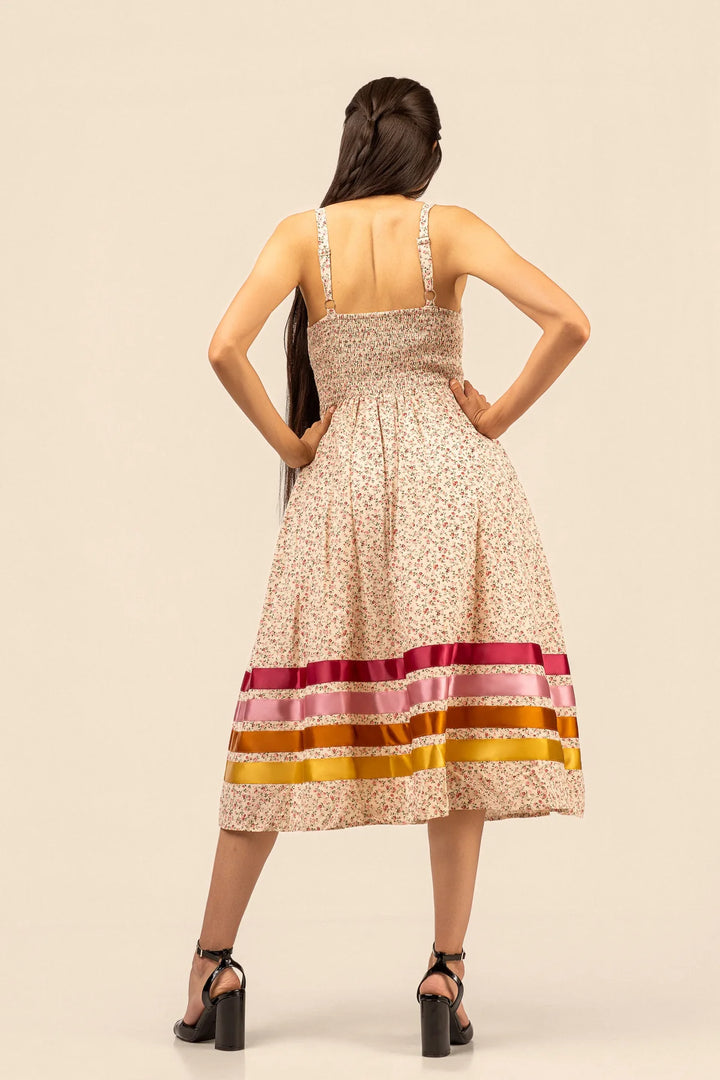 B. YELLOWTAIL Corset Midi Ribbon Dress- Pink
