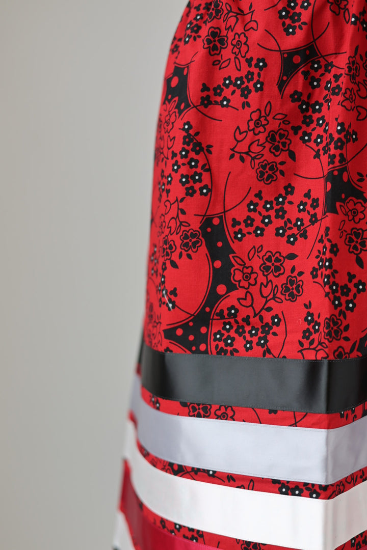 Adeline C. Red & Black Floral Ribbon Skirt
