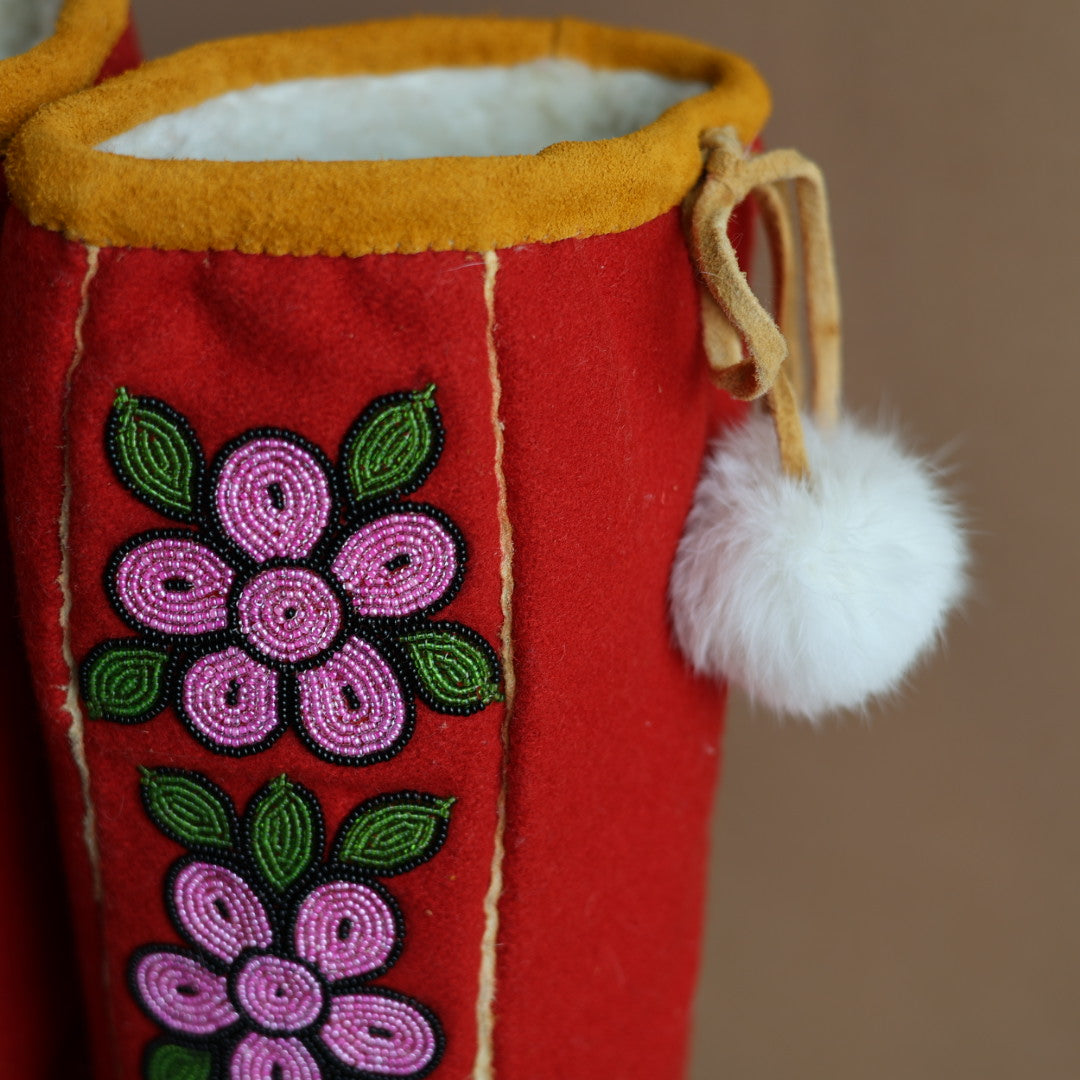 Emily J. Handmade Felt Mukluks with Pink Floral Detail