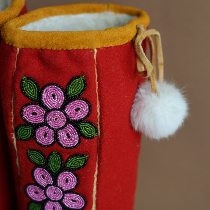 Emily J. Handmade Felt Mukluks with Pink Floral Detail