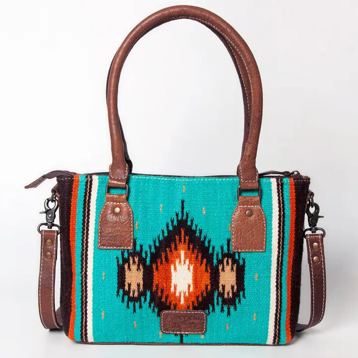 LS Western Turquoise &amp; Rust Diamond Saddle Blanket Crossbody Bag