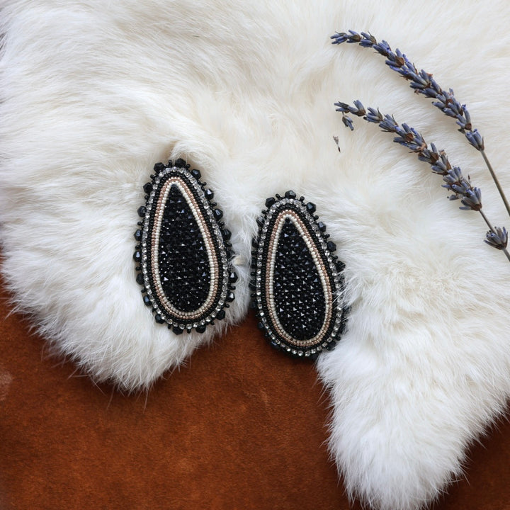 Faye's Beadiful Creations Black Teardrop Beaded Earrings