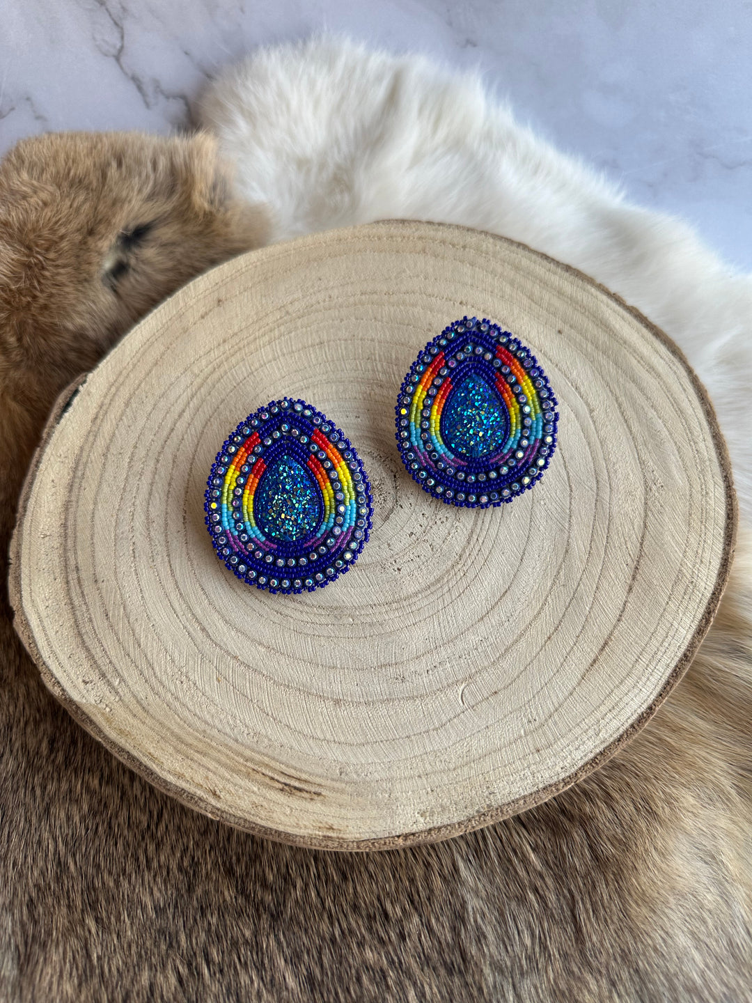 Four Directions Rainbow Teardrop Beaded Earrings