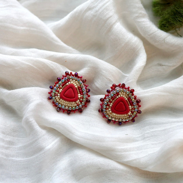 Prairie Beads Red Triangle Beaded Earrings