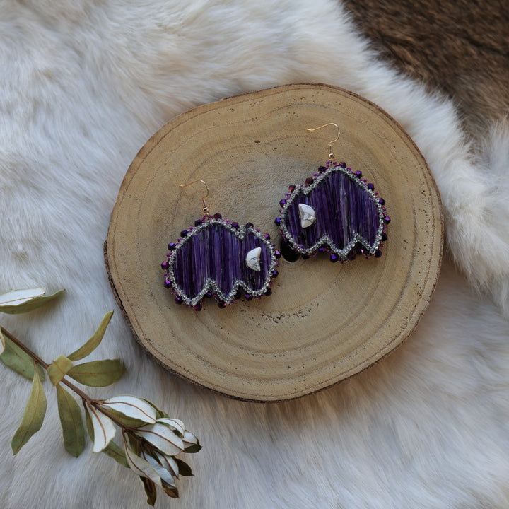 Mercedes G. Purple Quill Bison Drop Earrings