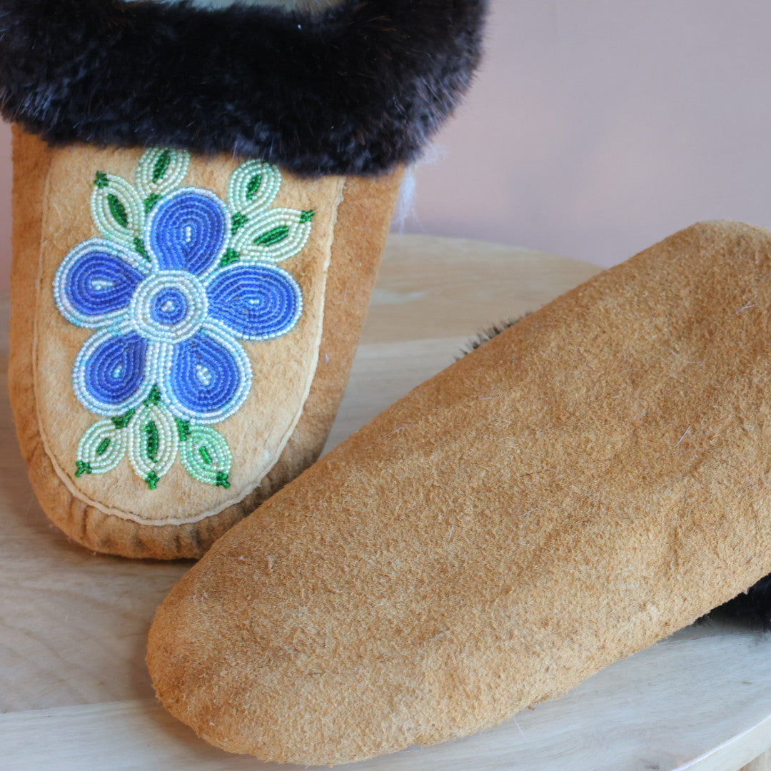 Emily J. Pale Blue 5-Petal Floral Moose Hide Moccasins