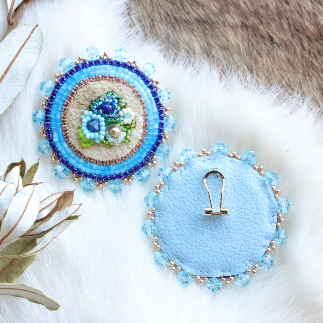Pieces of Work by Mercedes Blue Floral Beaded Earrings