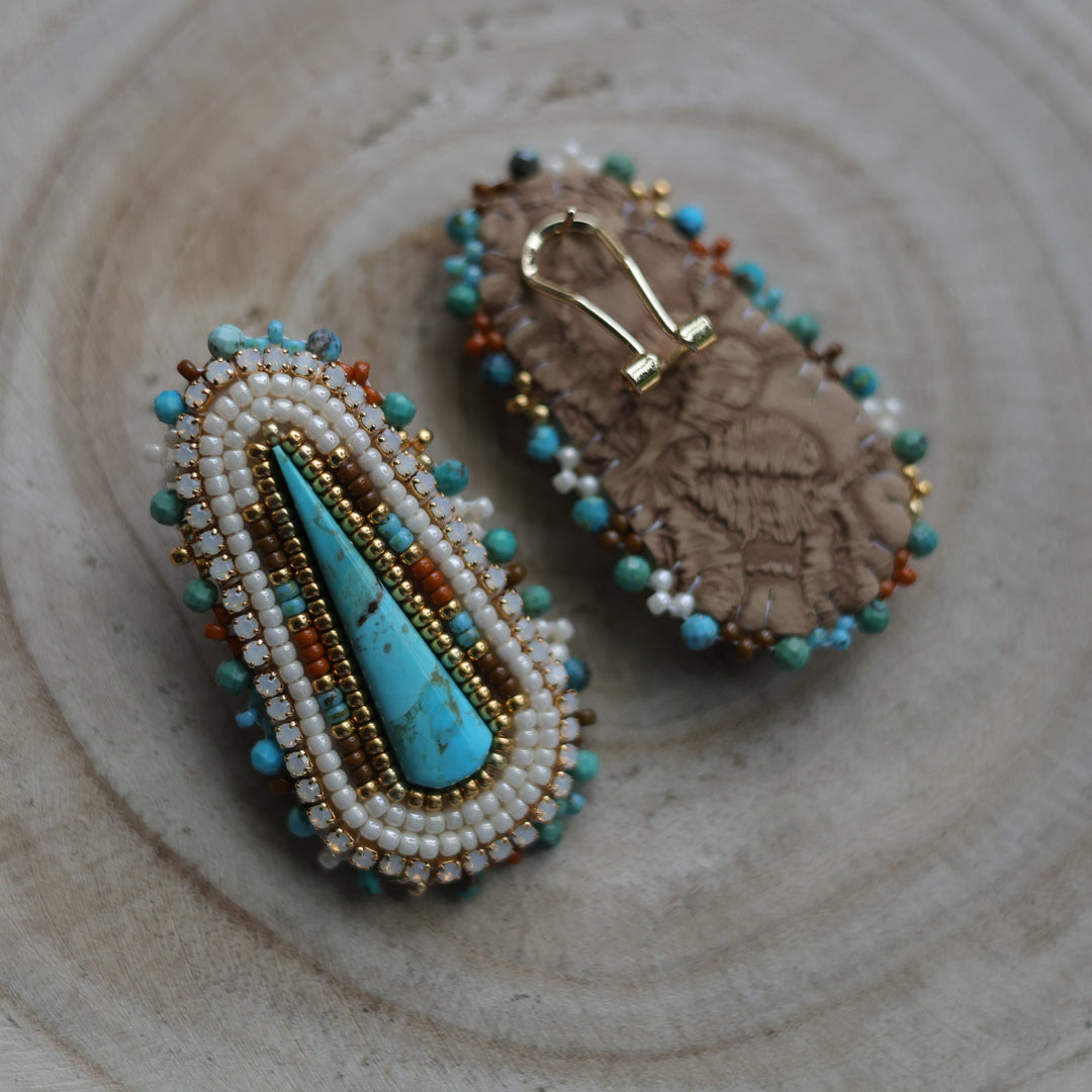 Prairie Sage Beadwork Turquoise Teardrop Beaded Earrings