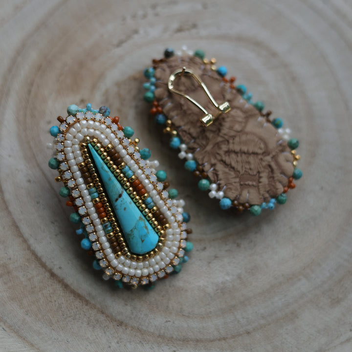 Prairie Sage Beadwork Turquoise Teardrop Beaded Earrings