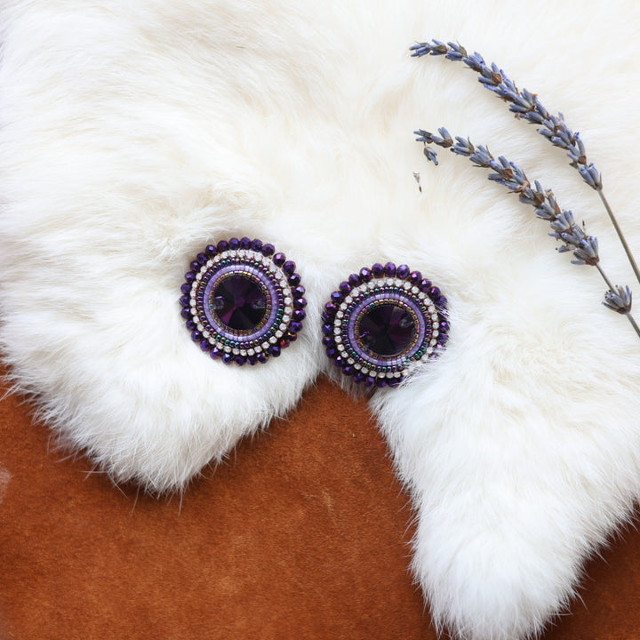 Faye's Beadiful Creations Round Purple Gem Beaded Earrings