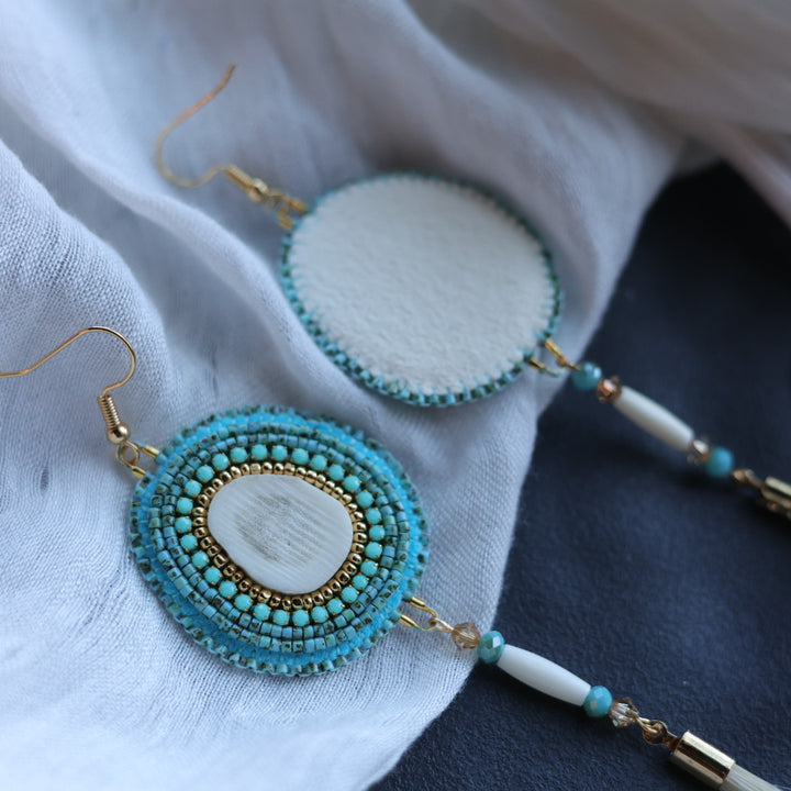 Beth Rose Designs Antler & Horsehair Turquoise Beaded Earrings