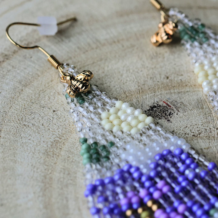 March Beadmaster Prairie Moon Clay Prairie Flowers Fringe Earrings