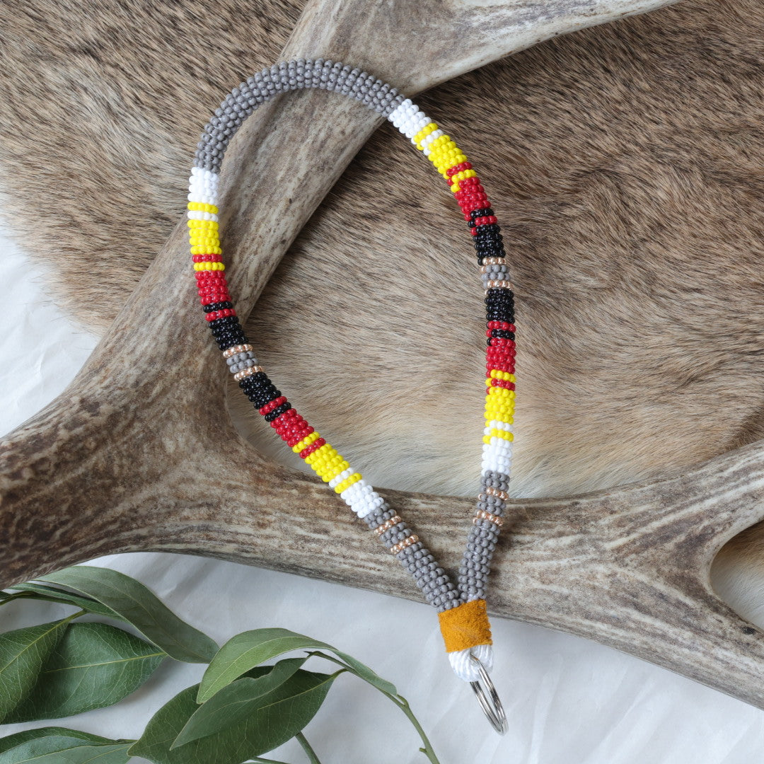 Keegan W. Medicine Striped Beaded Wrist Lanyard