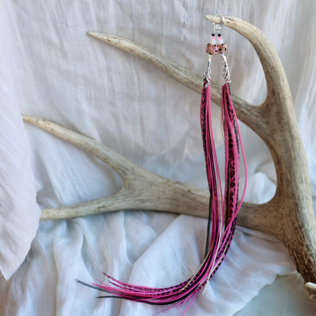 Beaded Blends Fly-Away Rooster Feather Earrings
