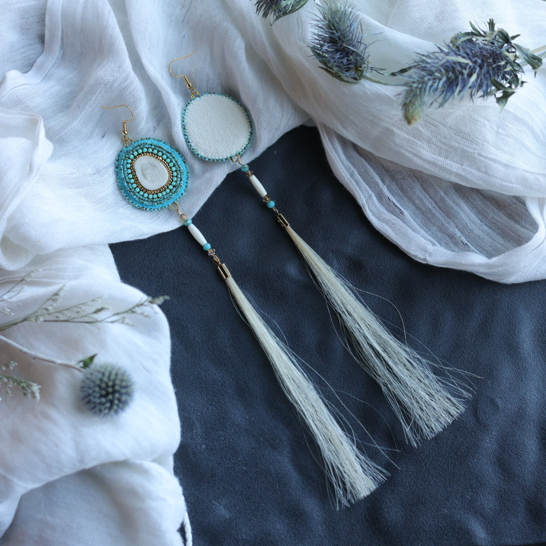 Beth Rose Designs Antler & Horsehair Turquoise Beaded Earrings