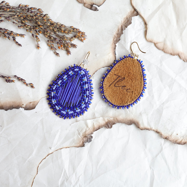 TLee Beads Royal Blue Porcupine Quill Beaded Earring