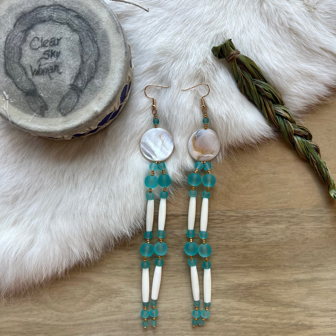 Clear Sky Woman Large Ivory Bone Tiered Earrings