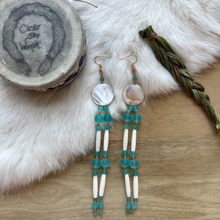 Clear Sky Woman Large Ivory Bone Tiered Earrings