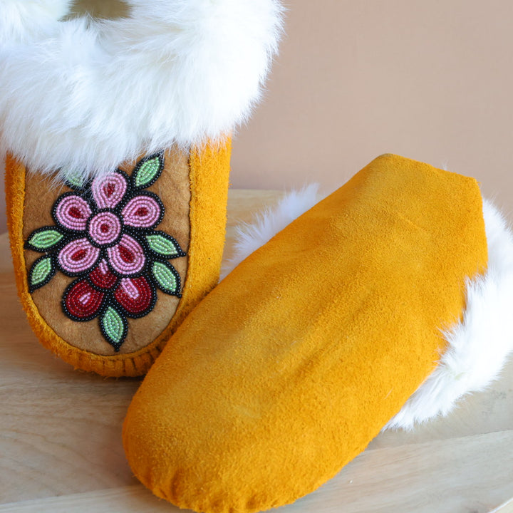 Emily J. Pink 5-Petal Floral Moose Hide Moccasins