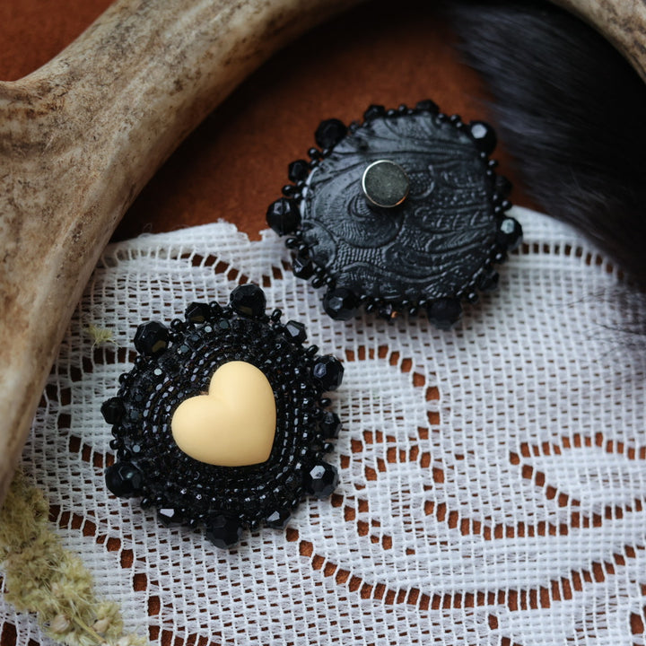 DMD Beadwork Magnetic Clip-On Heart Earrings
