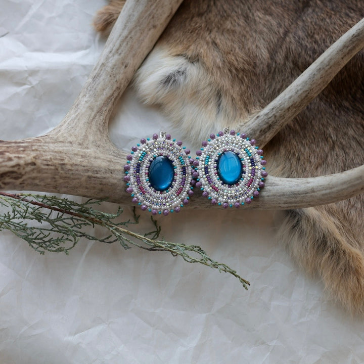 Keegan W. Blue & Purple Oval Drop Earrings