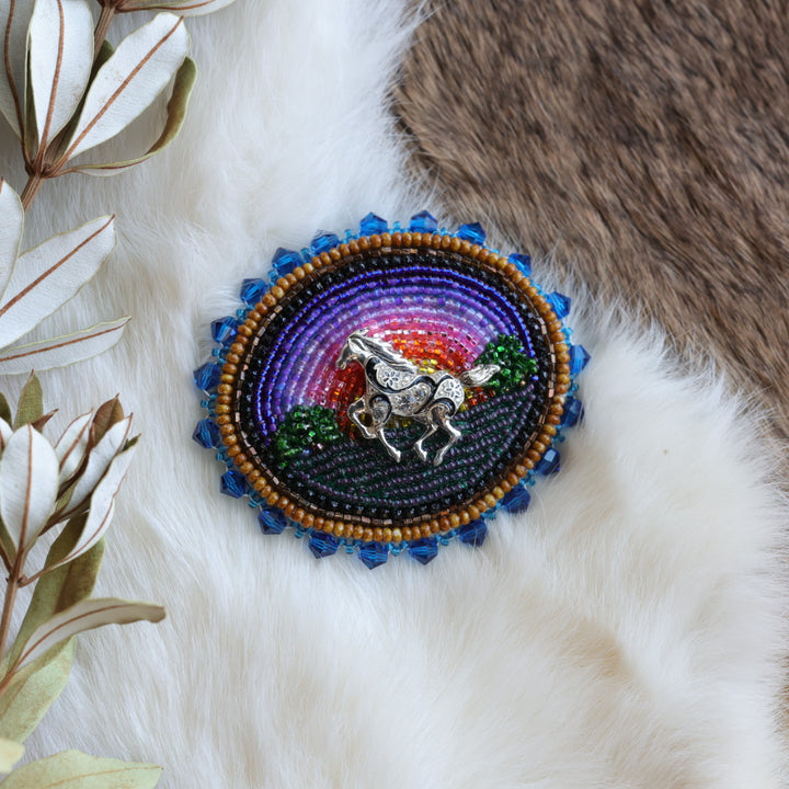 Pieces of Work by Mercedes Sunset Scene Beaded Brooch