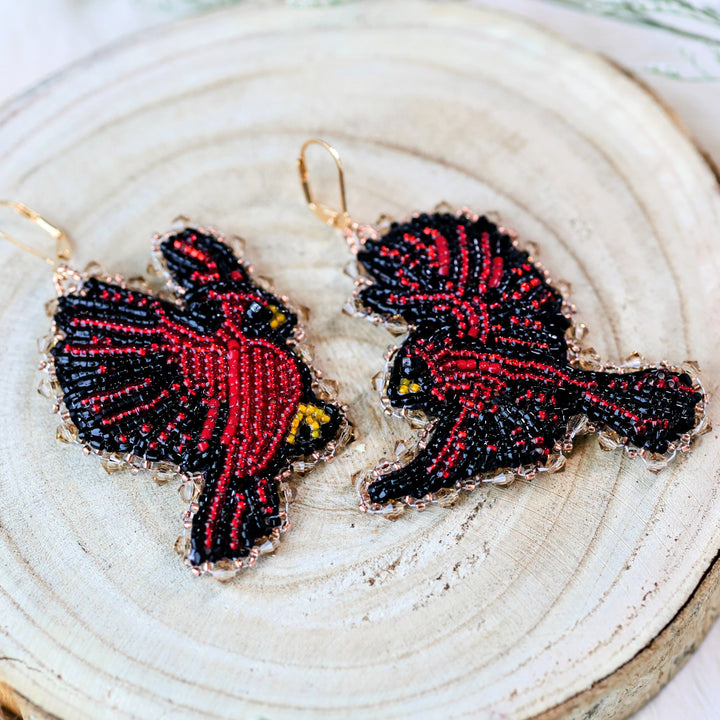 Pieces of Work by Mercedes Flying Cardinals Beaded Earrings