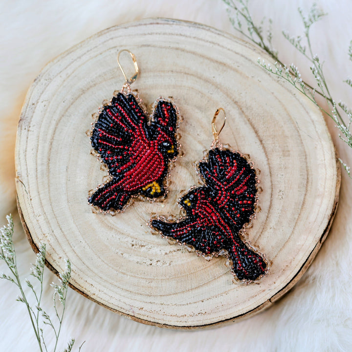 Pieces of Work by Mercedes Flying Cardinals Beaded Earrings