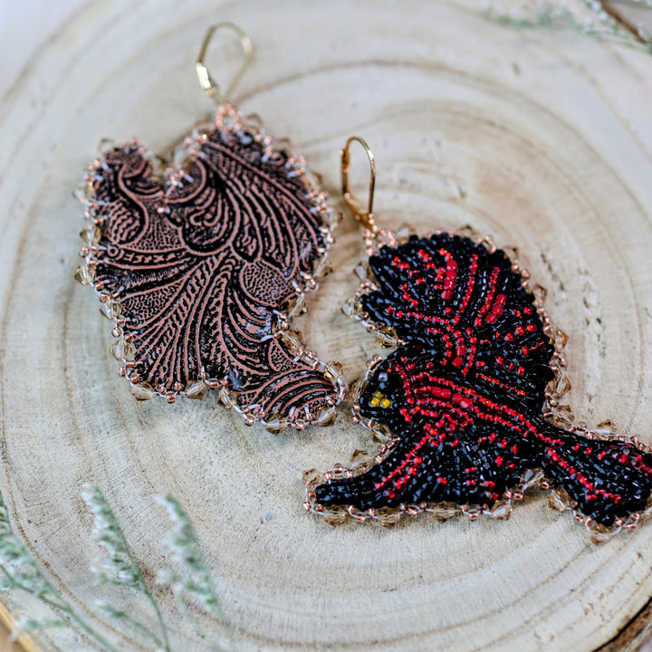Pieces of Work by Mercedes Flying Cardinals Beaded Earrings