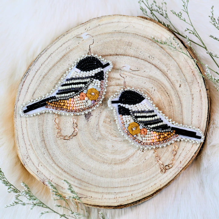 Prairie Moon Clay Floral Chickadee Beaded Earrings