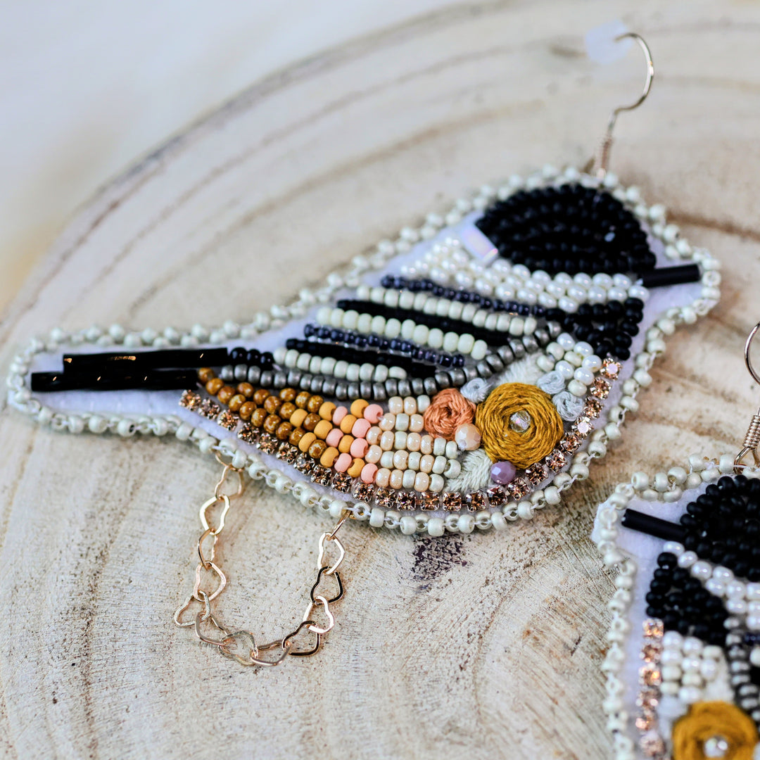 Prairie Moon Clay Floral Chickadee Beaded Earrings