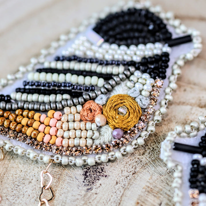 Prairie Moon Clay Floral Chickadee Beaded Earrings