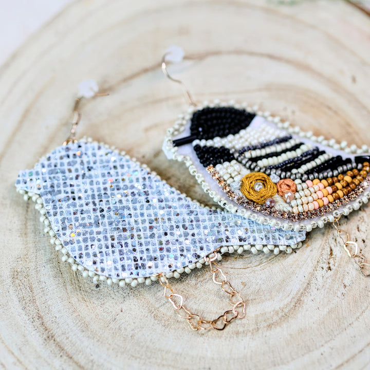 Prairie Moon Clay Floral Chickadee Beaded Earrings