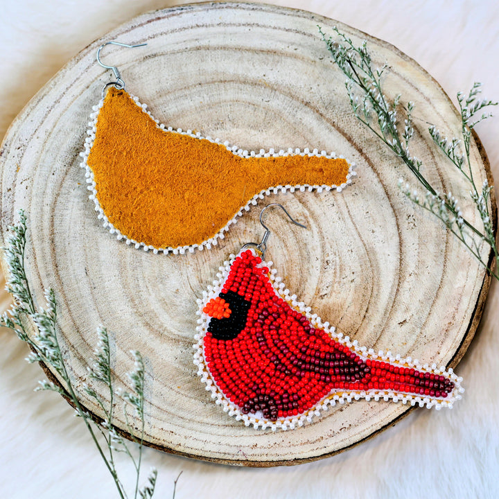 February Bead Master Otehimina Designs Cardinals Beaded Earrings