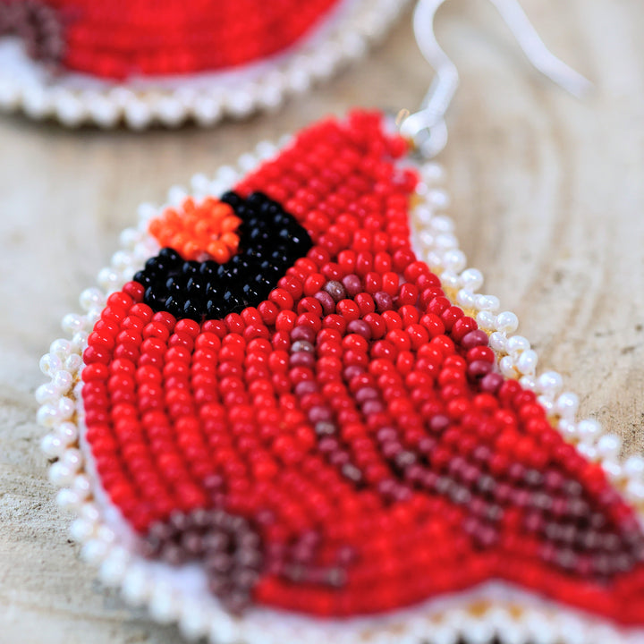 February Bead Master Otehimina Designs Cardinals Beaded Earrings