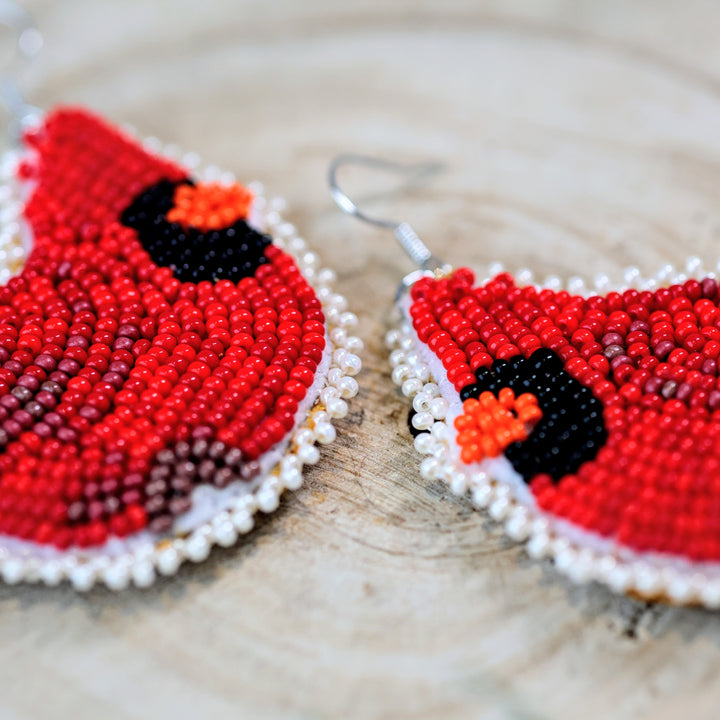 February Bead Master Otehimina Designs Cardinals Beaded Earrings