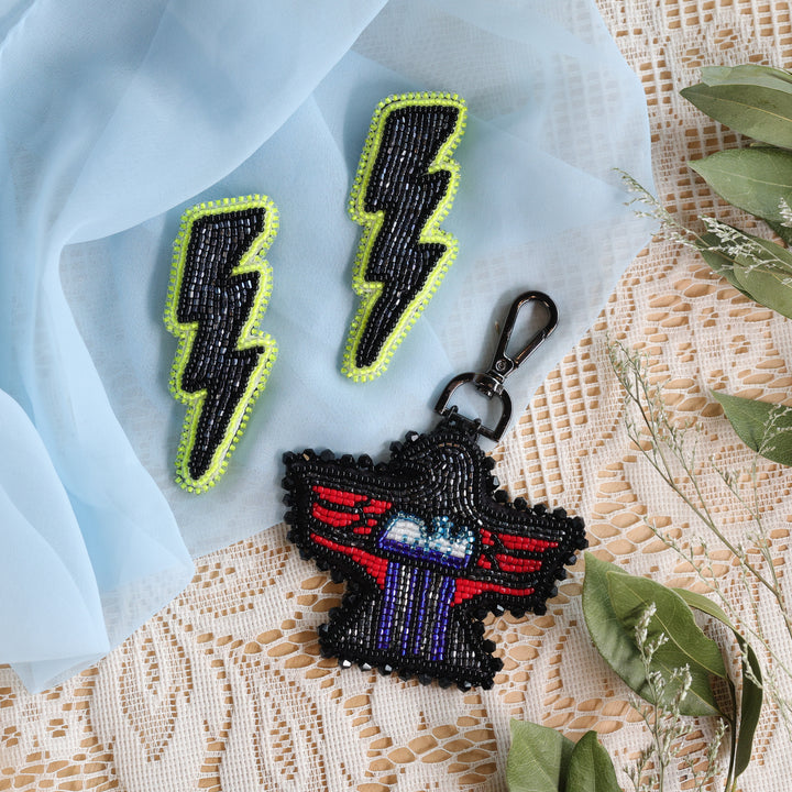 April Beadmaster Rochelle L. Thunderbird Charm & Lightning Earrings