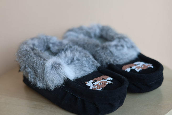 Ironstar Co. Black Moccasins With Fox Detail