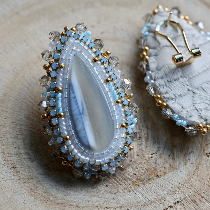 Prairie Sage Beadwork Owyhee Blue Opal Beaded Earrings