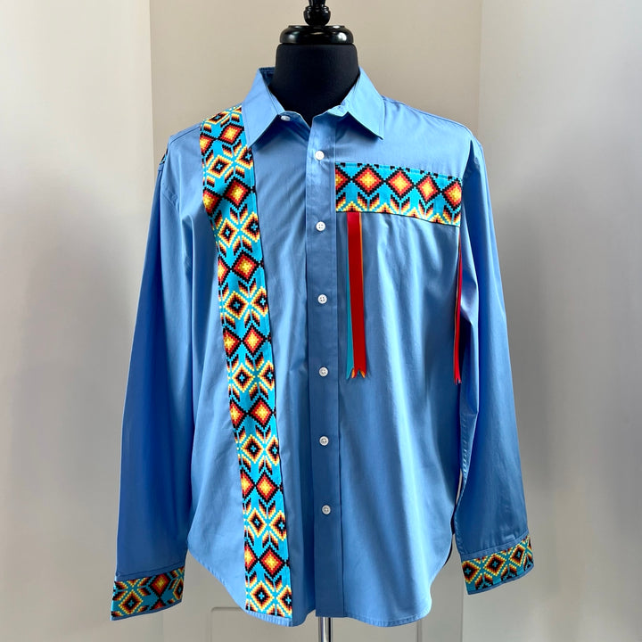 Vi's CREE-ations Turquoise Geometric Men's Ribbon Shirt