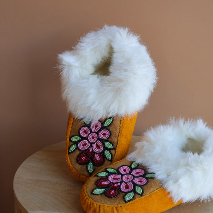 Emily J. Pink 5-Petal Floral Moose Hide Moccasins