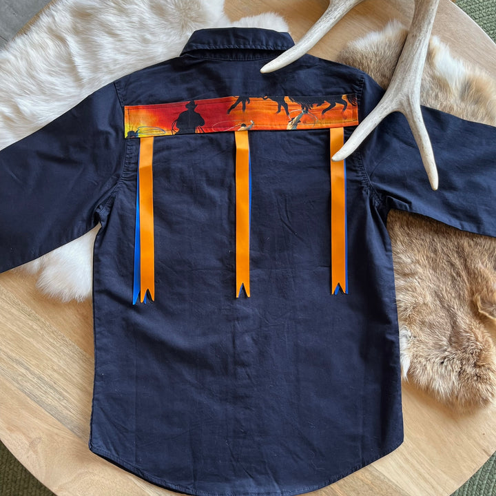 Vi's CREE-ations Cowboys in Orange Boy's Ribbon Shirt