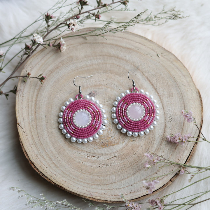 Sweetgrass Woman Creations Rose Quartz Beaded Earrings