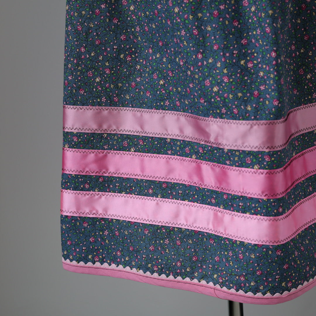 Vi's CREE-ations Slate Blue & Pink Floral Short Ribbon Skirt