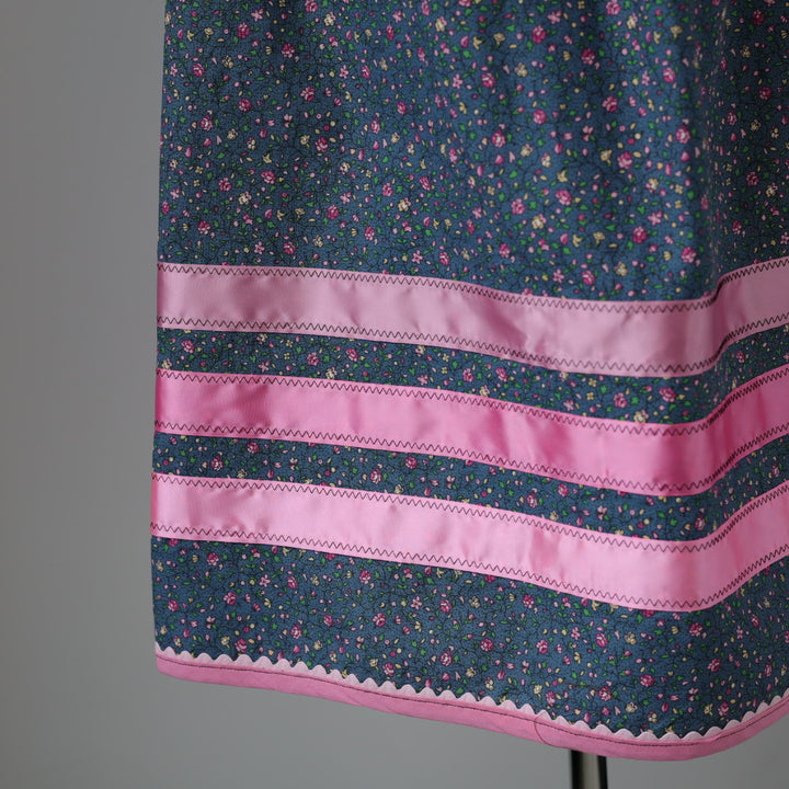 Vi's CREE-ations Slate Blue & Pink Floral Short Ribbon Skirt