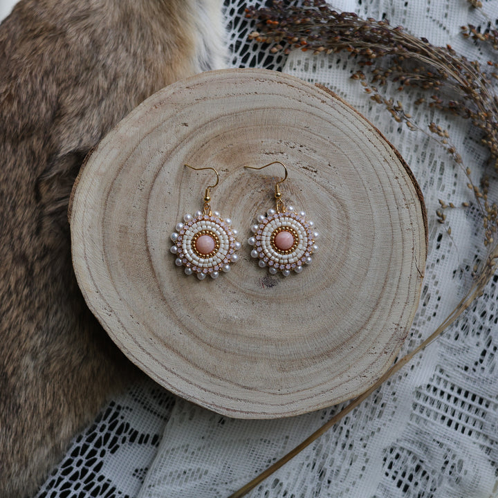 Prairie Sage Beadwork Mini Pink Opal Beaded Earrings