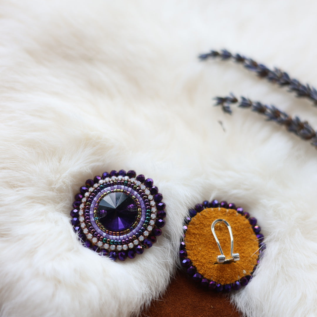 Faye's Beadiful Creations Round Purple Gem Beaded Earrings